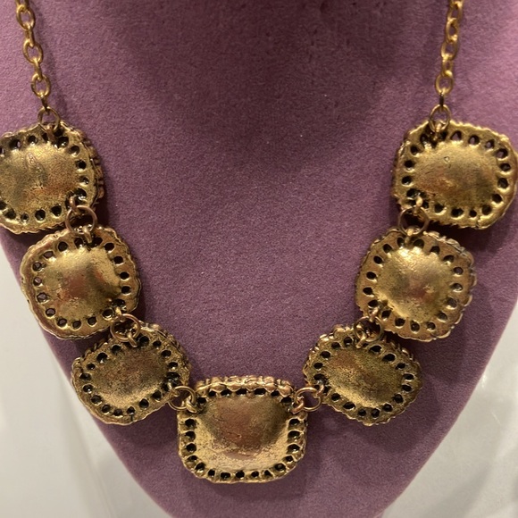 Vintage Antique Gold Statement Necklace with Amber & Green Square Glass Stones - Picture 4 of 4